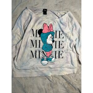Disney Minnie Mouse Sweatshirt Womens 3 Pastel Tie Dye Good Off Shoulder Graphic